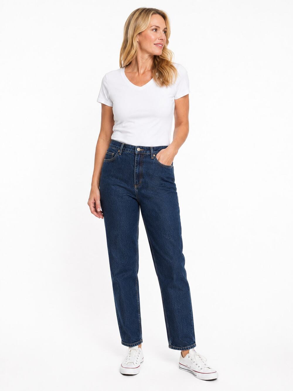 Dan249 Lands End Womens 16T Relaxed Fit Tapered Leg Blue Jeans 36x305